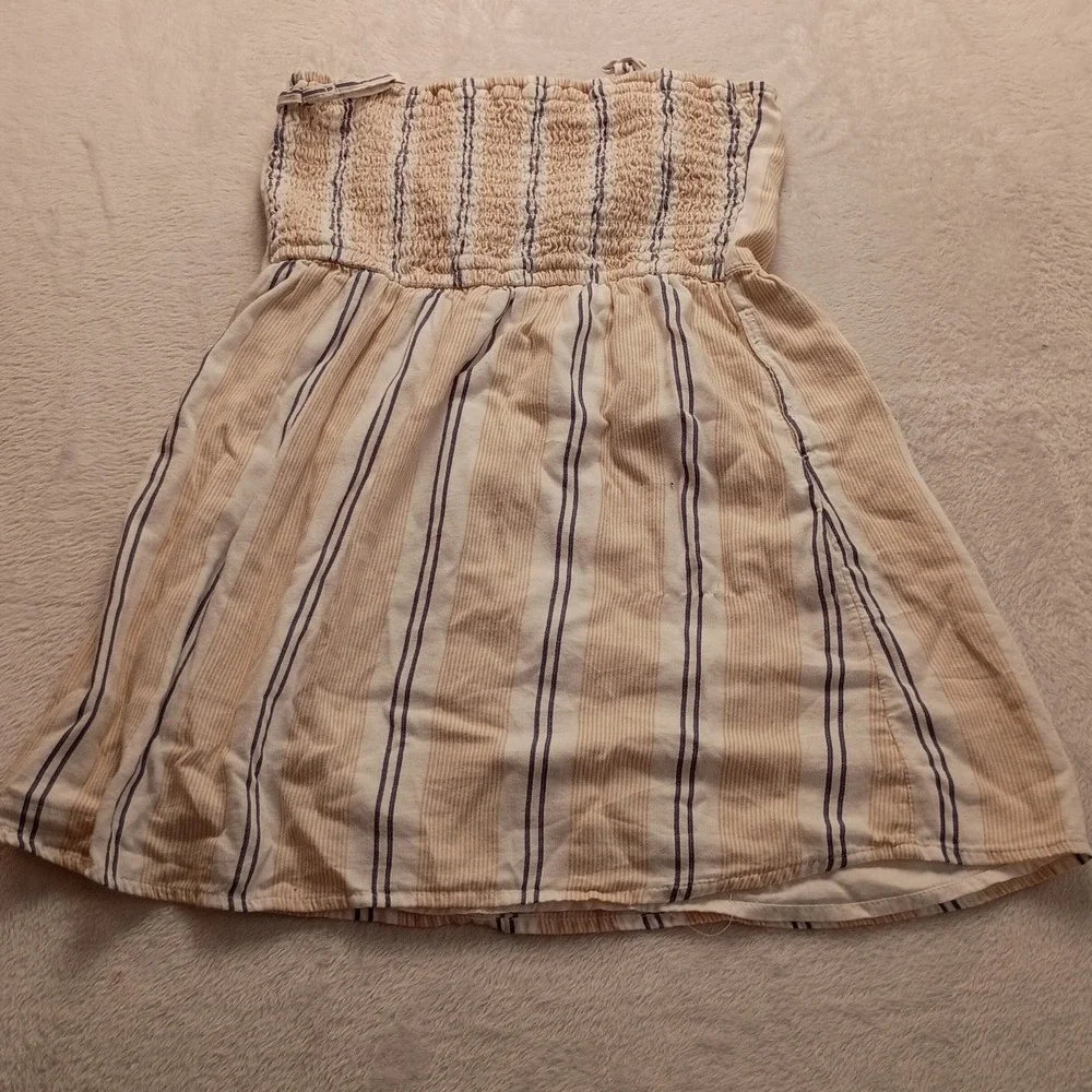 Abercrombie Kids Striped Button Front Sundress Tan Navy Blue Size 13/14 NWOT